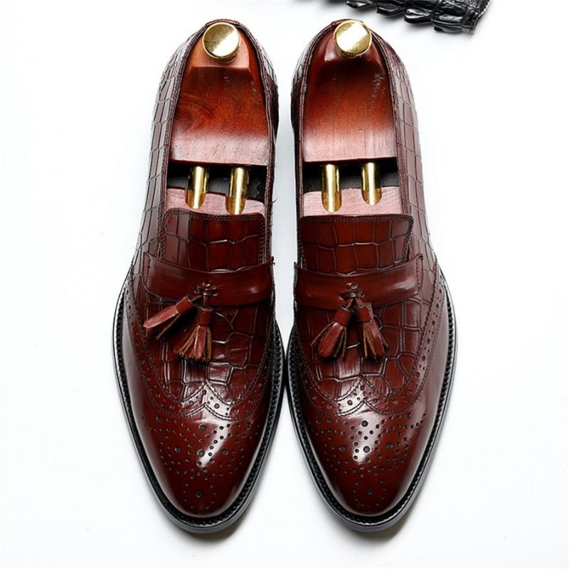 Loafers Til Mænd Vintage Tassel Brogue Dress Sko - Rød