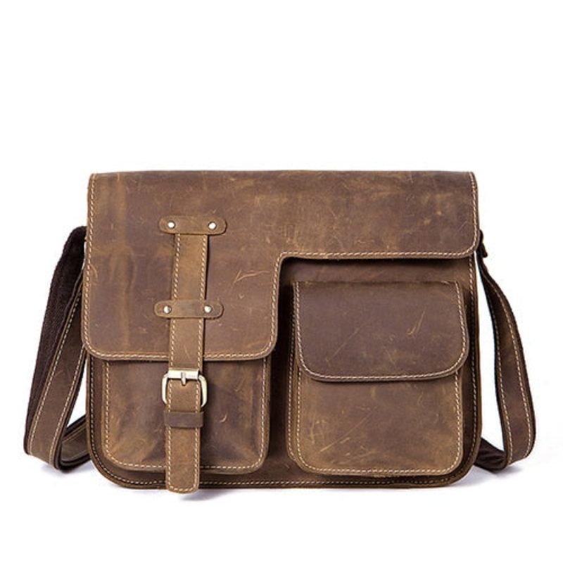 Mænd Dokumentmapper Luksus Eksotisk Læder Vintage Flap Crossbody Dokumentmappe - Kaffe