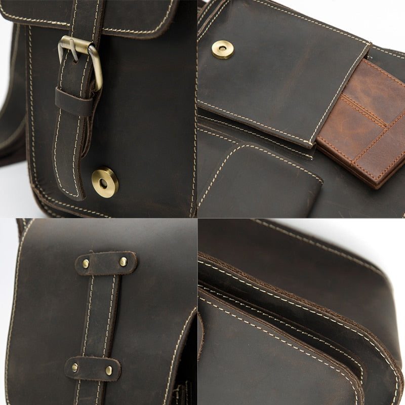 Mænd Dokumentmapper Luksus Eksotisk Læder Vintage Flap Crossbody Dokumentmappe - Mørk Kaffe