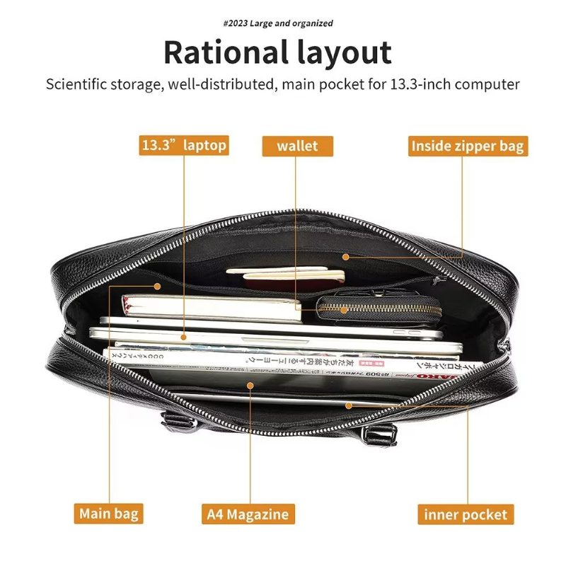 Mænd Dokumentmapper Luksus Læder Dobbeltrum Tech Business Dokumentmappe - Sort