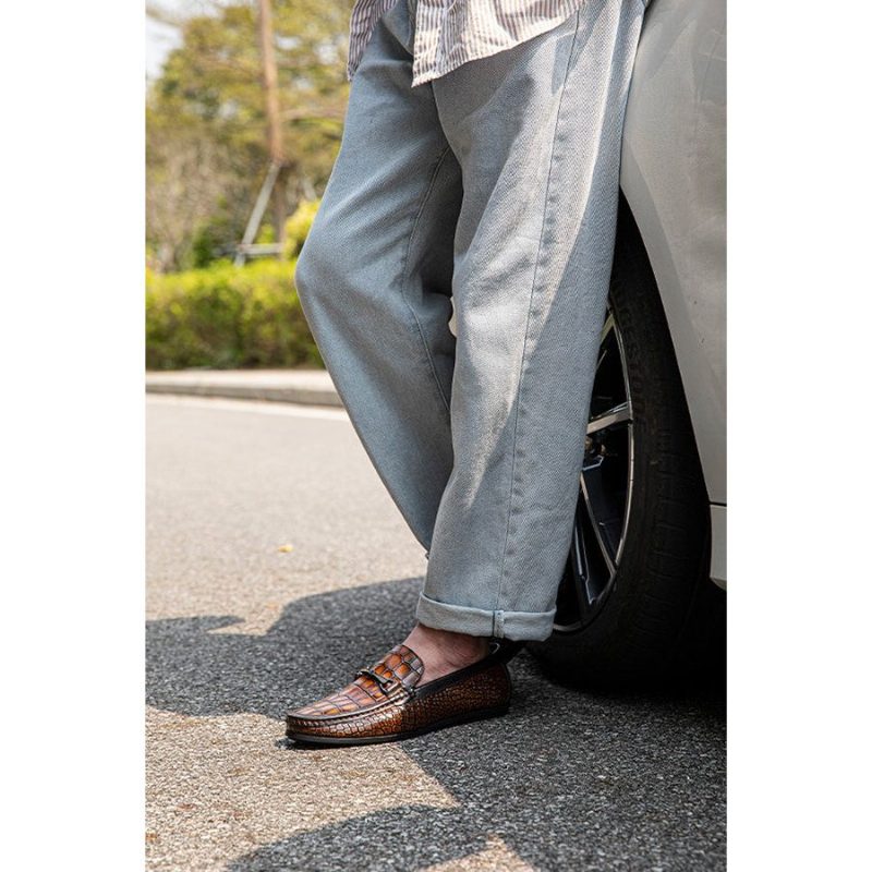 Mænd Loafers Luksus Alligator Print Læder Penny - Brun