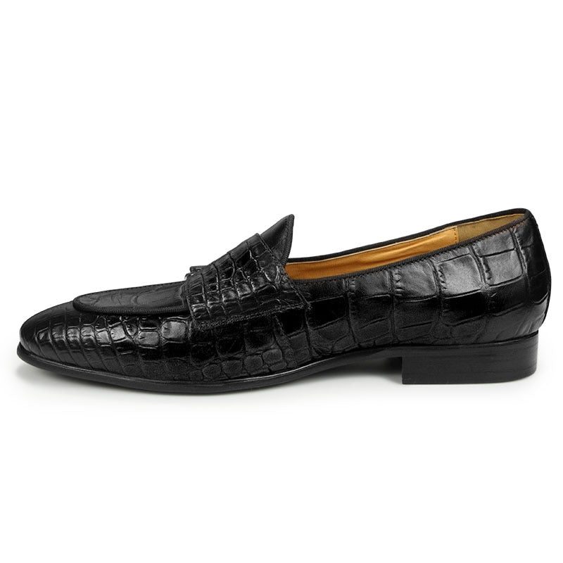 Mænds Formelle Sko Ægte Læder Crocodile Slip-on Dress - Sort