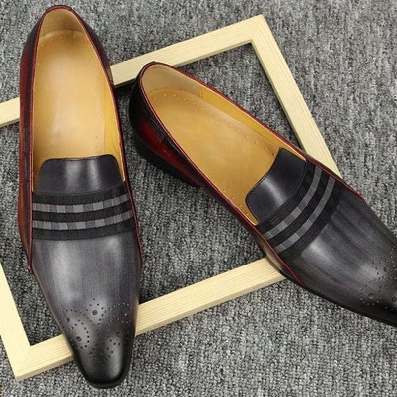 Mænds Formelle Sko Ægte Læder Elegant Koskind Gentleman Loafers - Grå