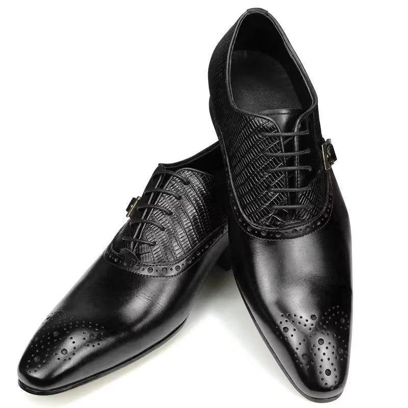 Mænds Formelle Sko Ægte Læder Elegante Bryllup Brogue - Sort