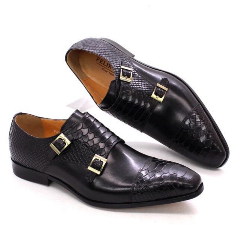 Mænds Formelle Sko Blankt Læder Spidse Tå Monk Straps Dress - Sort