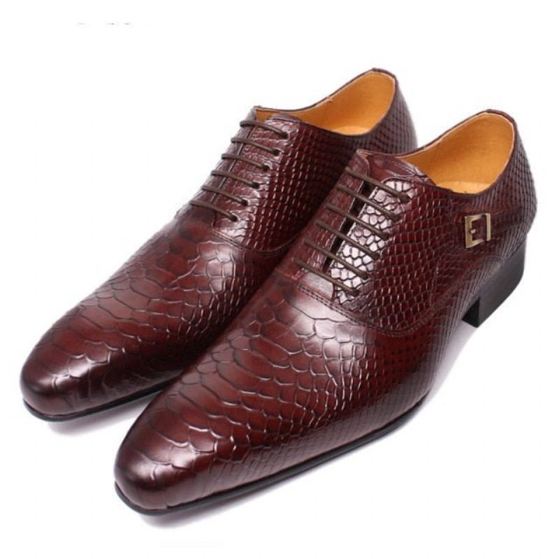 Mænds Formelle Sko Burgundy Serpent Snøresko Oxford Dress - Rød