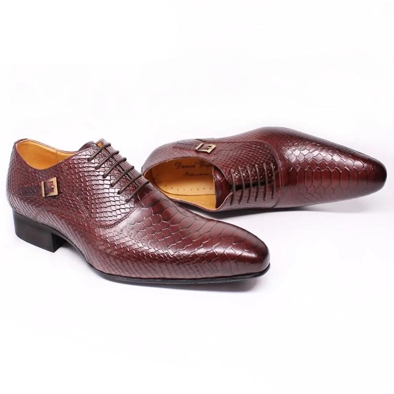 Mænds Formelle Sko Burgundy Serpent Snøresko Oxford Dress - Rød