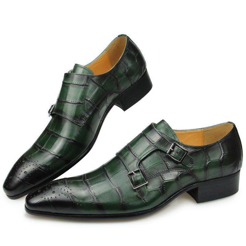 Mænds Formelle Sko Crocoluxe Spidstå Croc Tekstureret Monkstrap Dress - Grøn