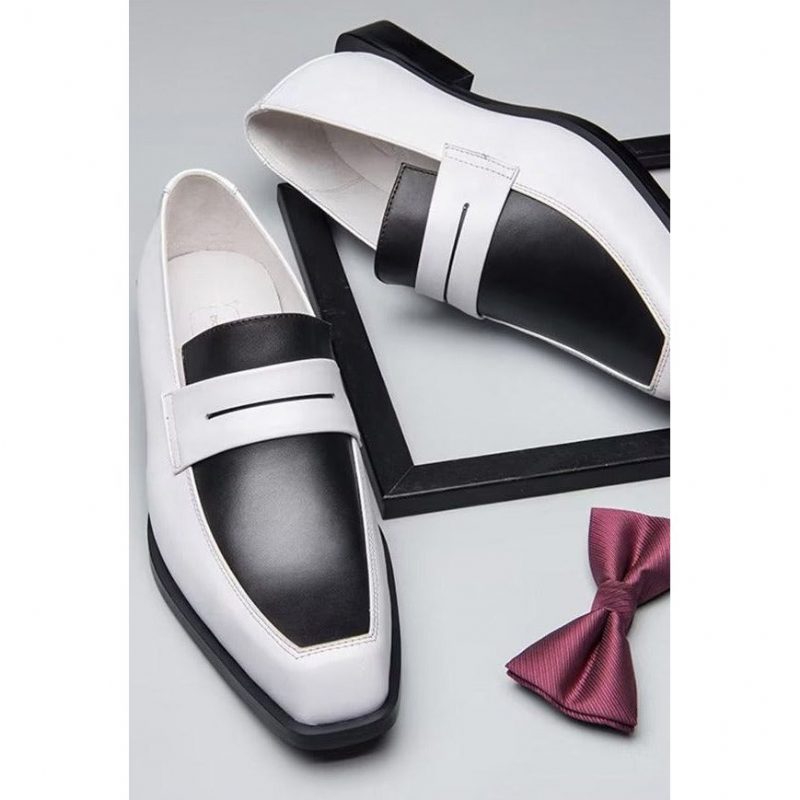 Mænds Formelle Sko Elegant Læder Square Toe Slip-on Dress - Hvid