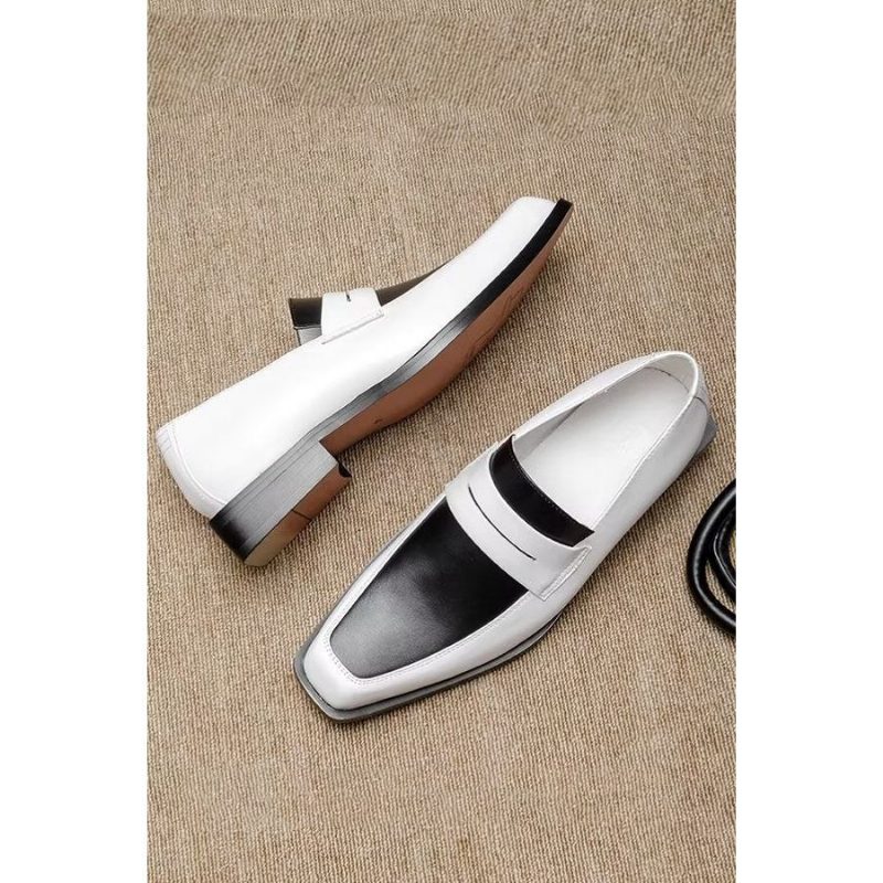 Mænds Formelle Sko Elegant Læder Square Toe Slip-on Dress - Hvid