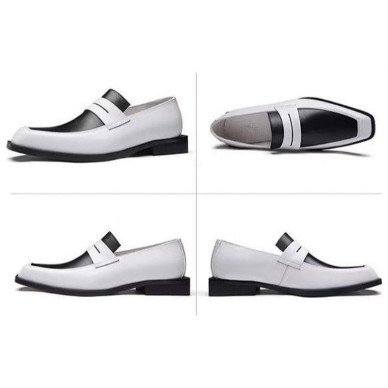 Mænds Formelle Sko Elegant Læder Square Toe Slip-on Dress - Hvid