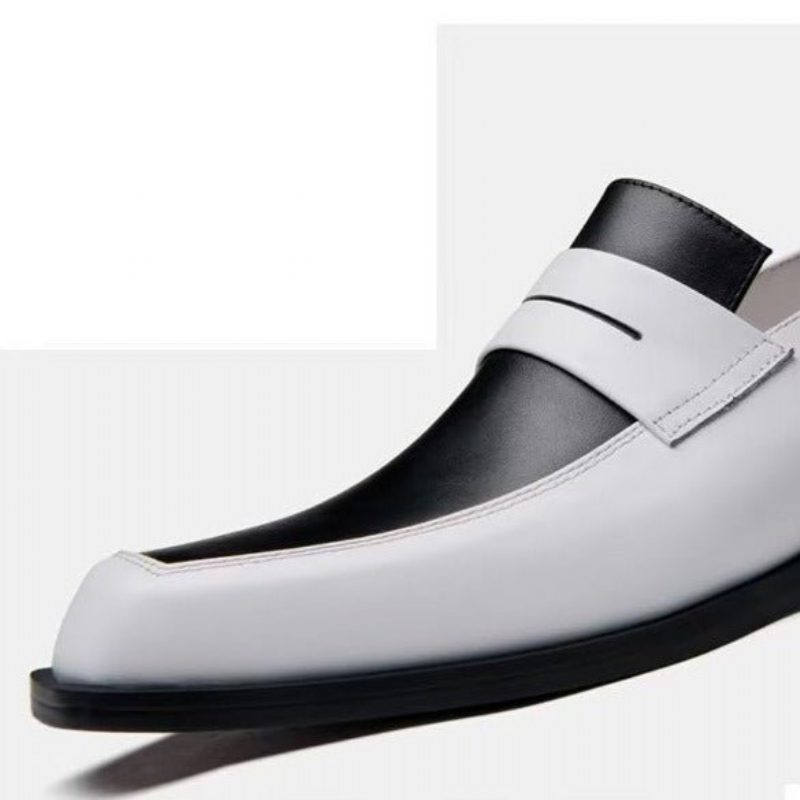 Mænds Formelle Sko Elegant Læder Square Toe Slip-on Dress - Hvid