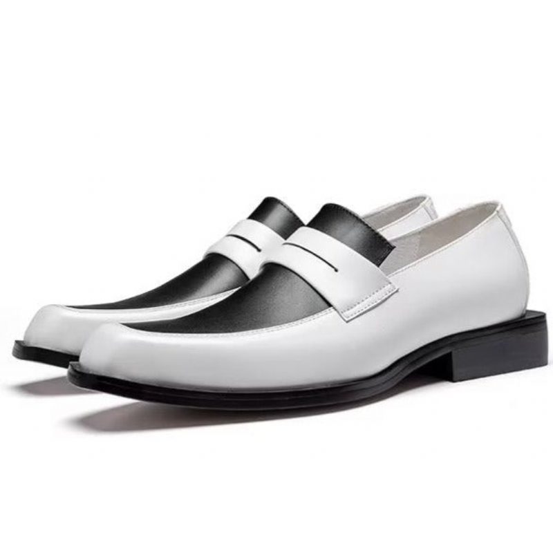 Mænds Formelle Sko Elegant Læder Square Toe Slip-on Dress - Hvid