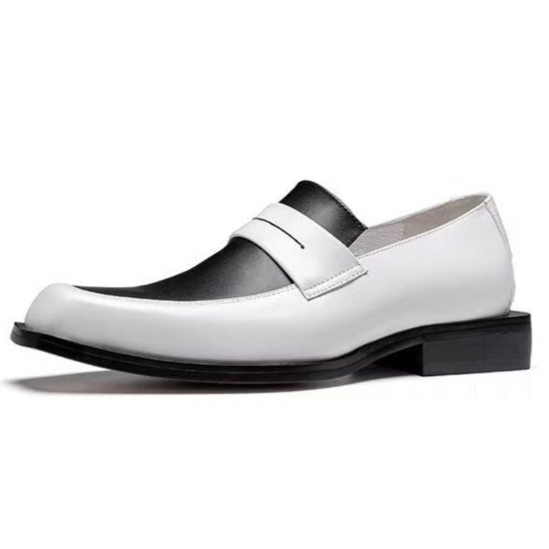 Mænds Formelle Sko Elegant Læder Square Toe Slip-on Dress - Hvid