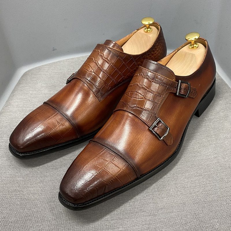 Mænds Formelle Sko Elegante Crocblend Monk Strap Dress - Kaffe