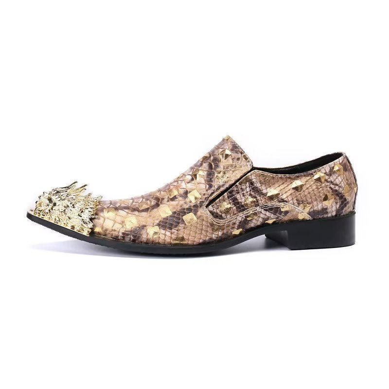 Mænds Formelle Sko Krokodillelæder Elegance Slip-on Dress - Guld