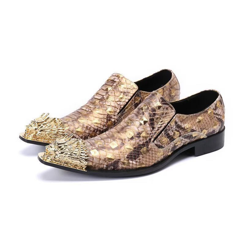 Mænds Formelle Sko Krokodillelæder Elegance Slip-on Dress - Guld