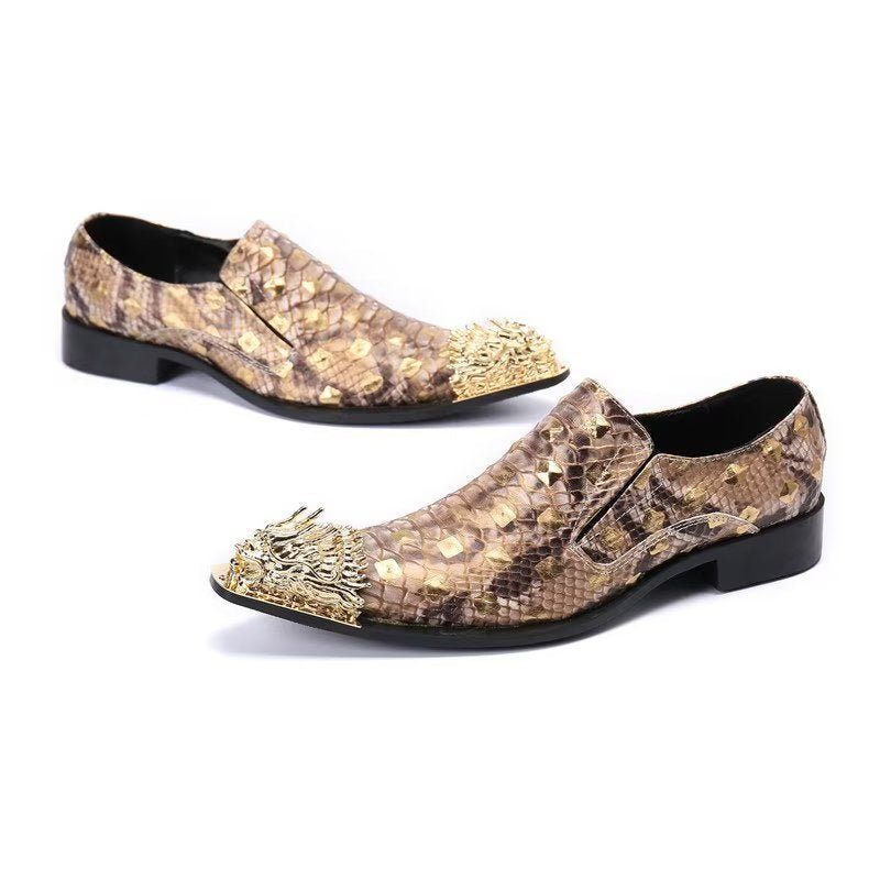 Mænds Formelle Sko Krokodillelæder Elegance Slip-on Dress - Guld