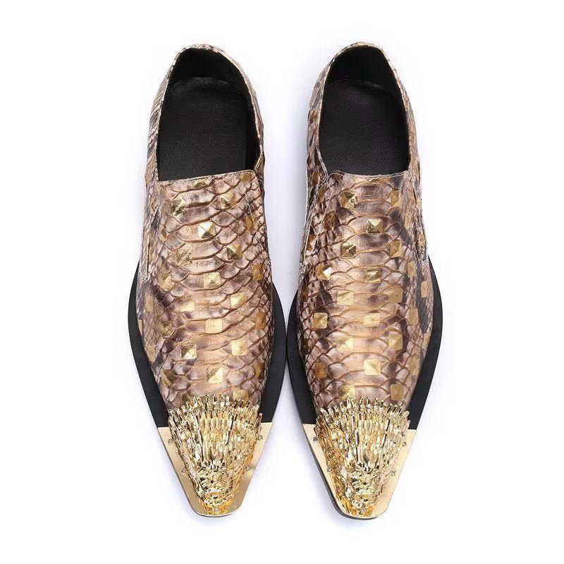 Mænds Formelle Sko Krokodillelæder Elegance Slip-on Dress - Guld