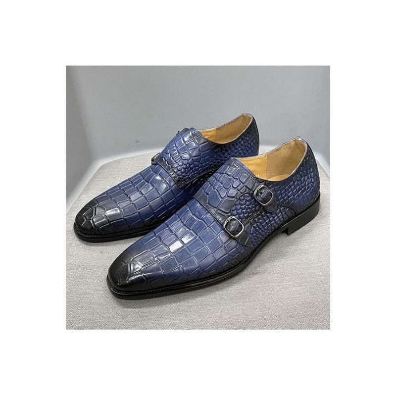 Mænds Formelle Sko Luksus Crocstride Square Toe Monk Strap Dress - Blå