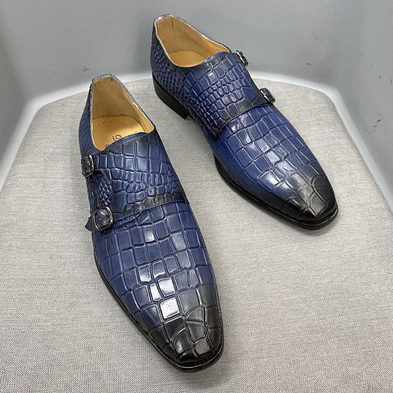 Mænds Formelle Sko Luksus Crocstride Square Toe Monk Strap Dress - Blå