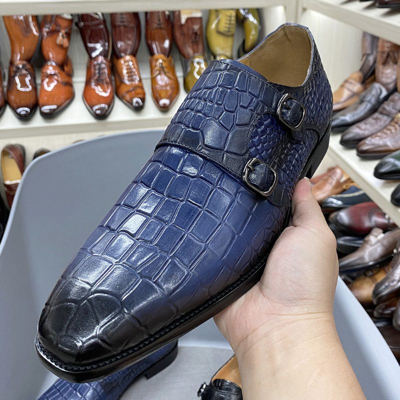 Mænds Formelle Sko Luksus Crocstride Square Toe Monk Strap Dress - Blå