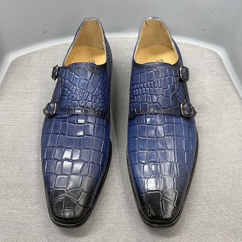 Mænds Formelle Sko Luksus Crocstride Square Toe Monk Strap Dress - Blå