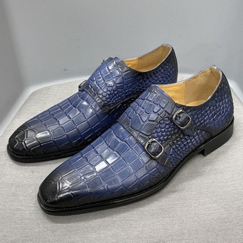 Mænds Formelle Sko Luksus Crocstride Square Toe Monk Strap Dress - Blå