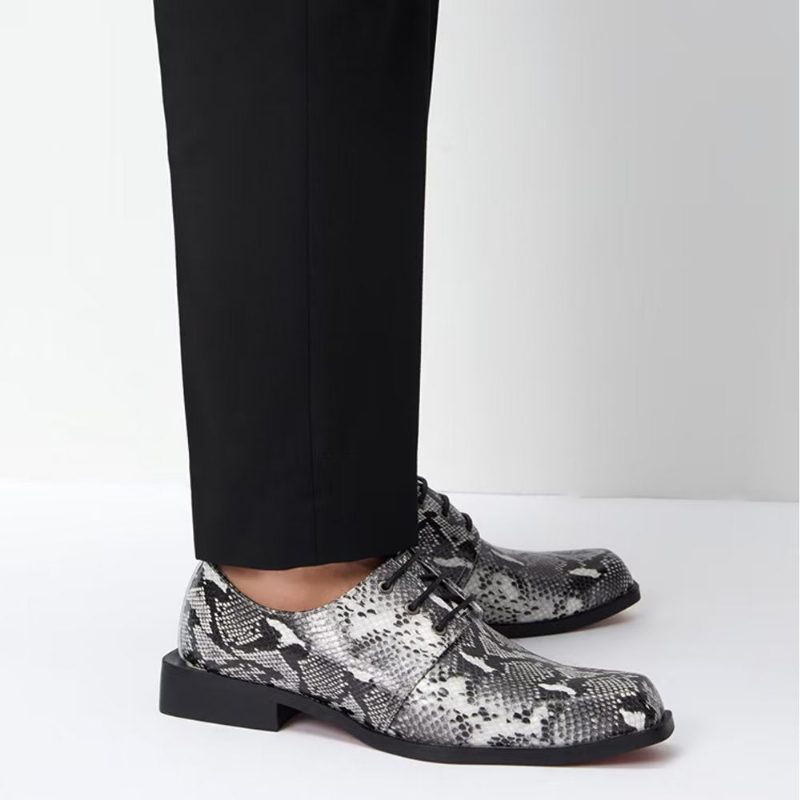 Mænds Formelle Sko Luksus Serpent Square Toe Oxford Dress - Sort