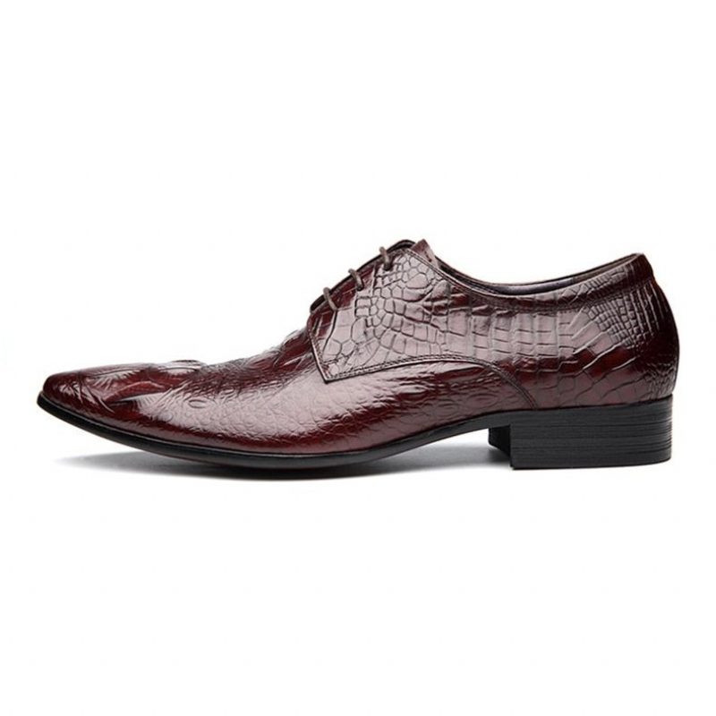 Mænds Formelle Sko Med Spidse Tå Alligator Texture Brogue Dress - Rød