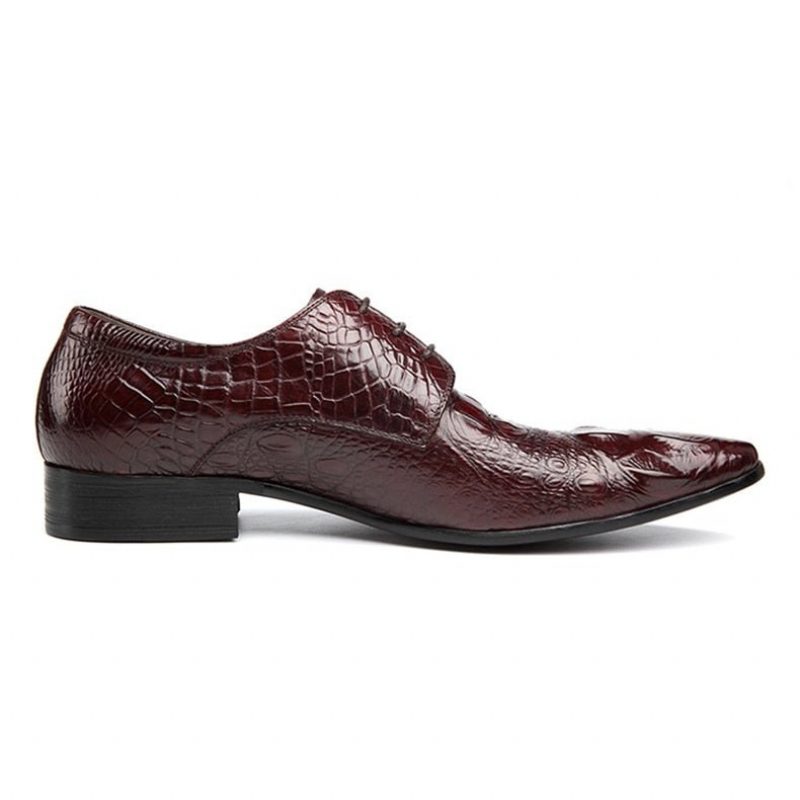 Mænds Formelle Sko Med Spidse Tå Alligator Texture Brogue Dress - Rød