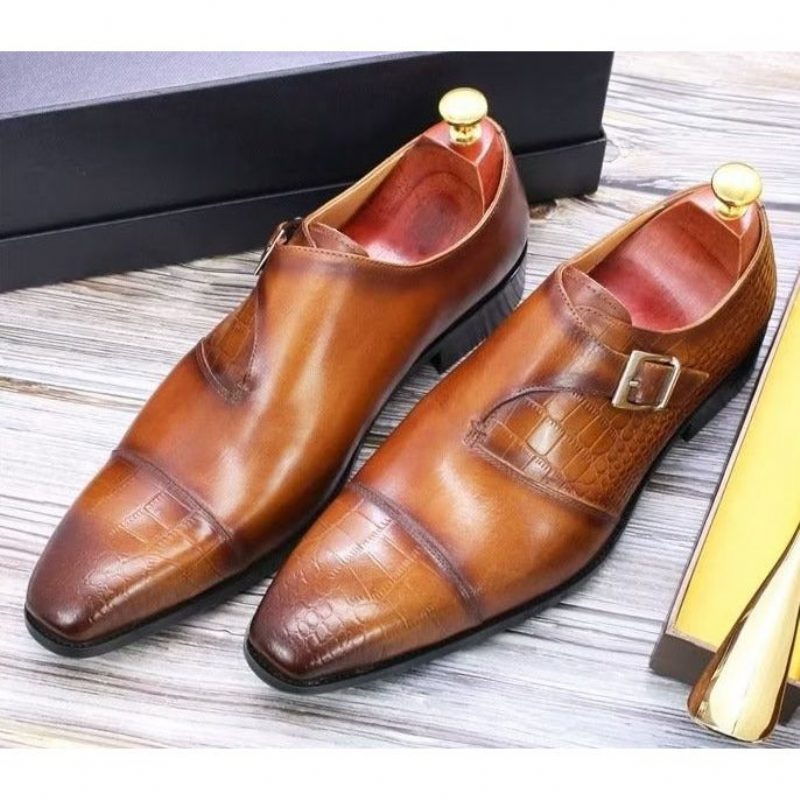 Mænds Formelle Sko Modish Luksus Krokodille Mønster Monkstrap Dress - Kaffe