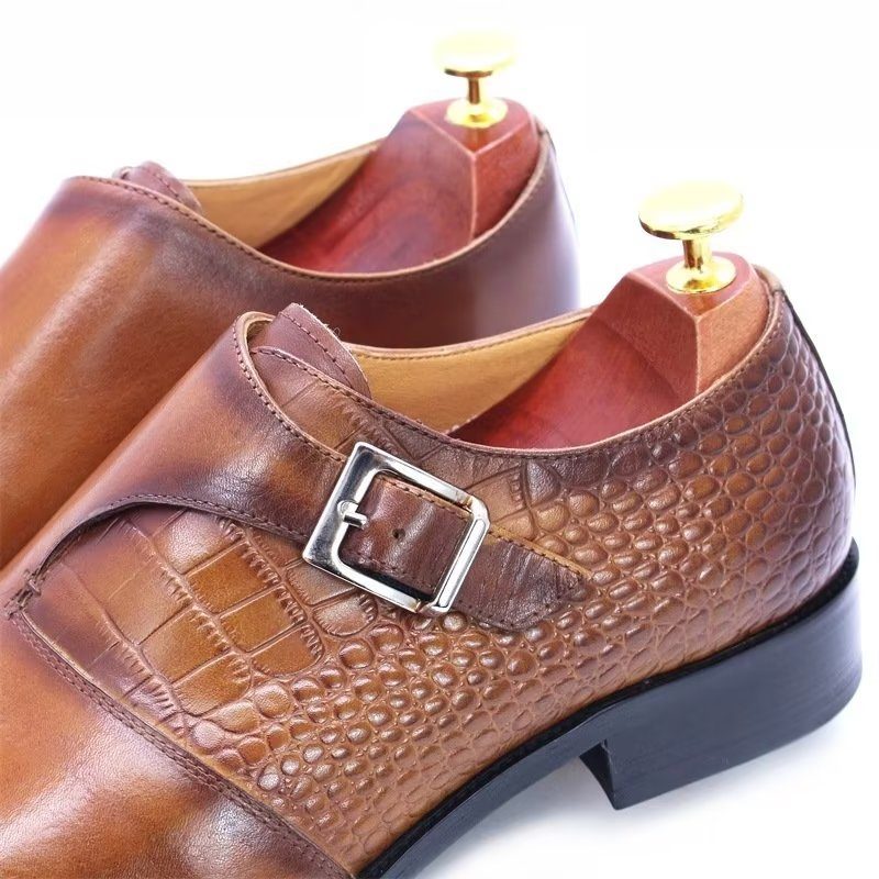 Mænds Formelle Sko Modish Luksus Krokodille Mønster Monkstrap Dress - Kaffe