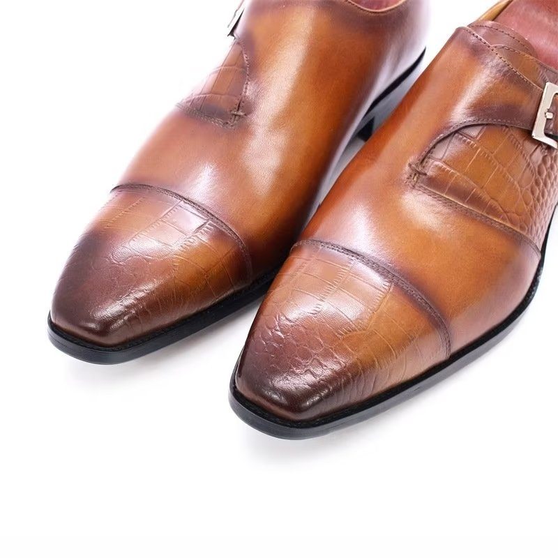 Mænds Formelle Sko Modish Luksus Krokodille Mønster Monkstrap Dress - Kaffe