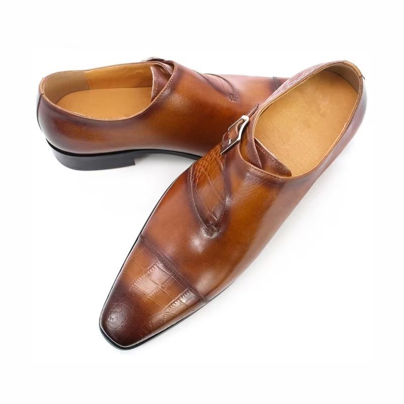 Mænds Formelle Sko Modish Luksus Krokodille Mønster Monkstrap Dress - Kaffe