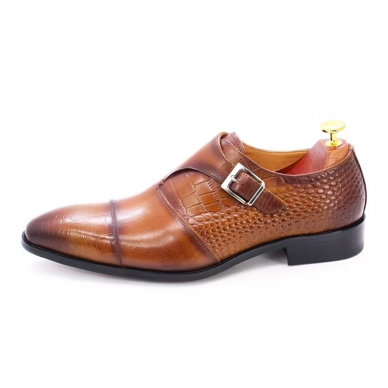 Mænds Formelle Sko Modish Luksus Krokodille Mønster Monkstrap Dress - Kaffe