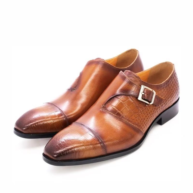 Mænds Formelle Sko Modish Luksus Krokodille Mønster Monkstrap Dress - Kaffe