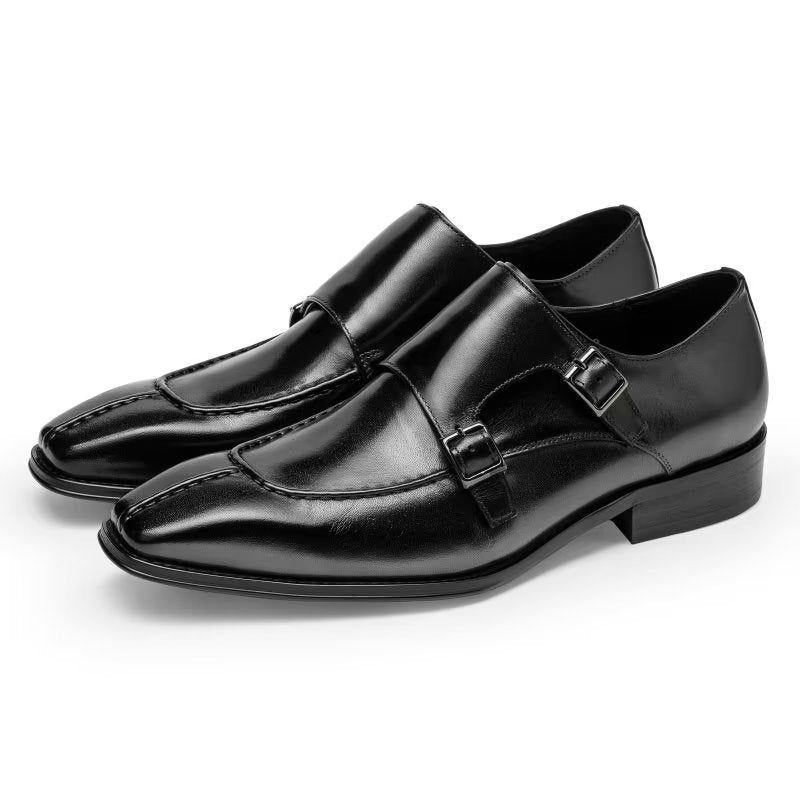 Mænds Formelle Sko Monkstrap Elegant Cow Leather Dress - Sort