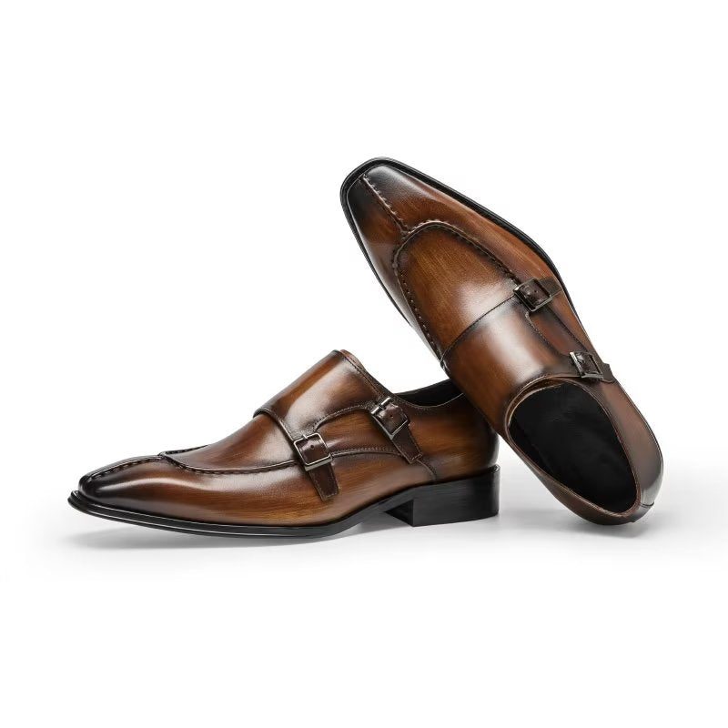 Mænds Formelle Sko Monkstrap Elegant Cow Leather Dress - Kaffe