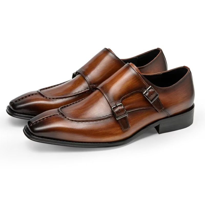 Mænds Formelle Sko Monkstrap Elegant Cow Leather Dress - Kaffe