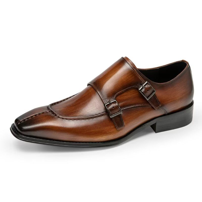 Mænds Formelle Sko Monkstrap Elegant Cow Leather Dress - Kaffe