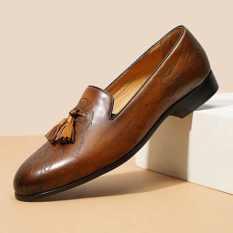 Mænds Formelle Sko Overdådige Læder Slip On Brogue Dress - Brun