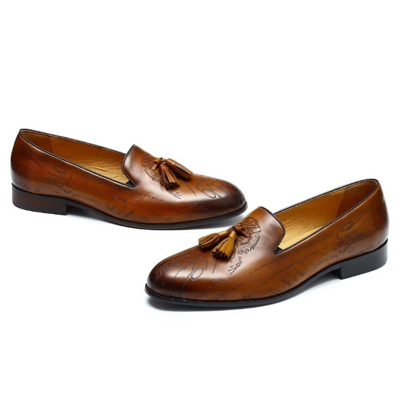 Mænds Formelle Sko Overdådige Læder Slip On Brogue Dress - Brun