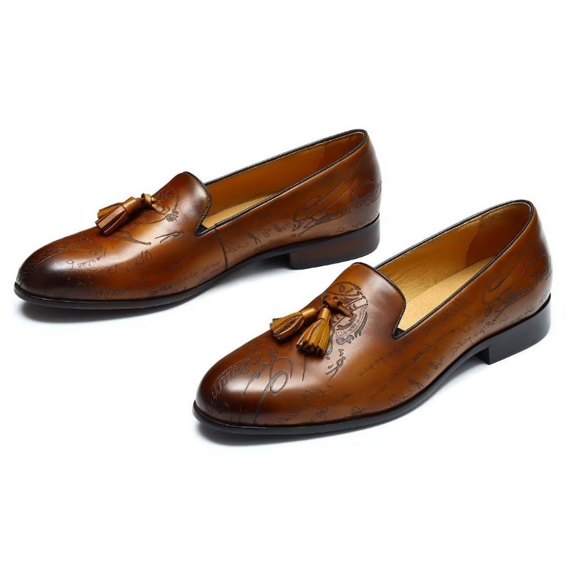 Mænds Formelle Sko Overdådige Læder Slip On Brogue Dress - Brun