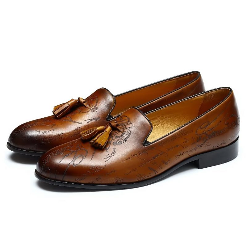 Mænds Formelle Sko Overdådige Læder Slip On Brogue Dress - Brun