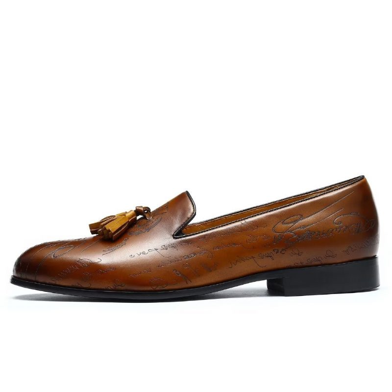 Mænds Formelle Sko Overdådige Læder Slip On Brogue Dress - Brun