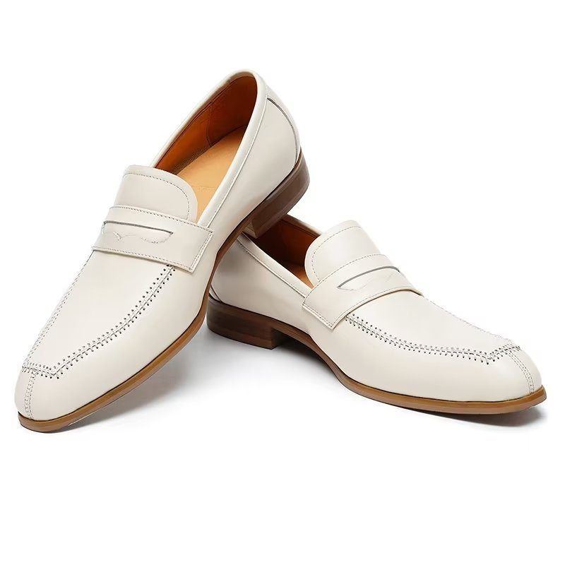 Mænds Formelle Sko Prægede Elegance Slip-on Square Toe Dress - Hvid