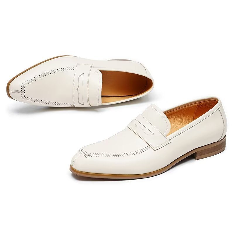 Mænds Formelle Sko Prægede Elegance Slip-on Square Toe Dress - Hvid