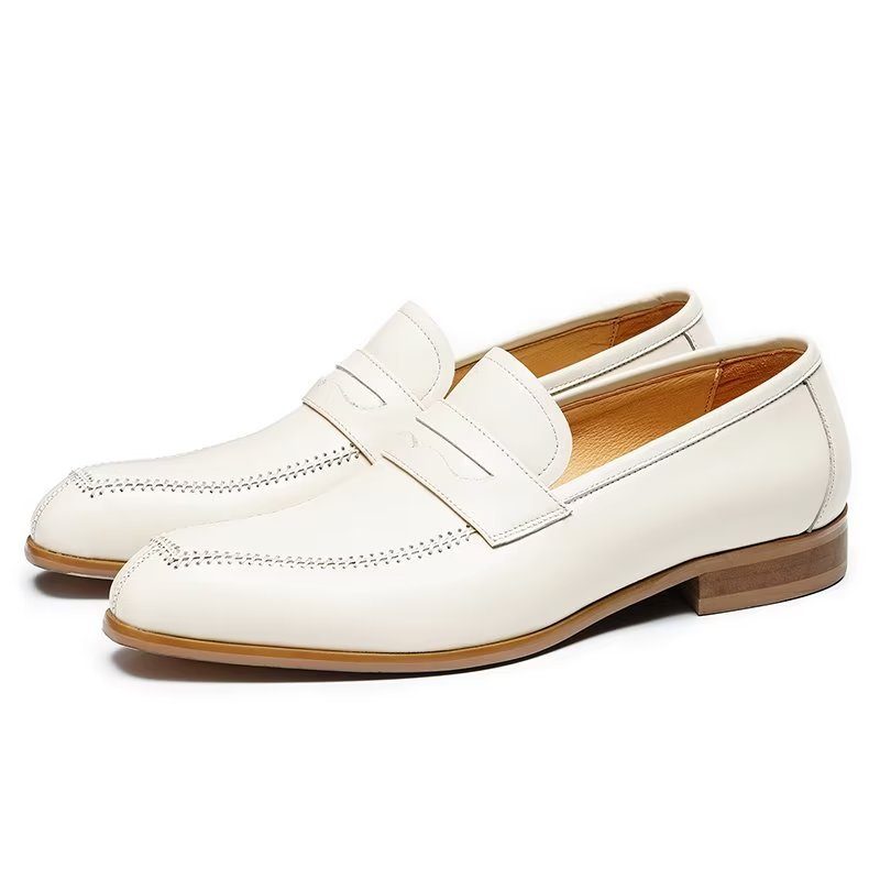 Mænds Formelle Sko Prægede Elegance Slip-on Square Toe Dress - Hvid