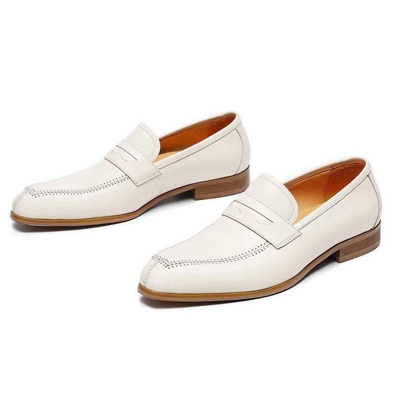 Mænds Formelle Sko Prægede Elegance Slip-on Square Toe Dress - Hvid